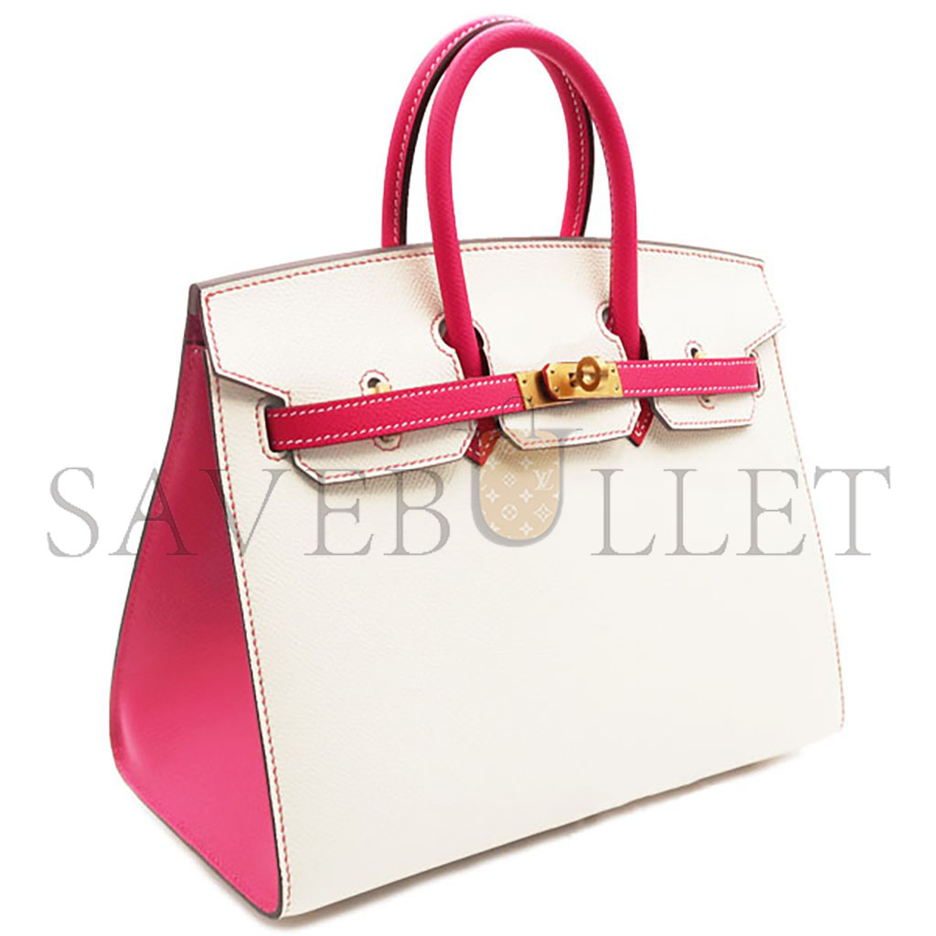 HERMES BIRKIN 25 EPSOM MILKSHAKE WHITE AND PINK GOLD BUCKLE BAG H028368CK6S (25*20*13cm)